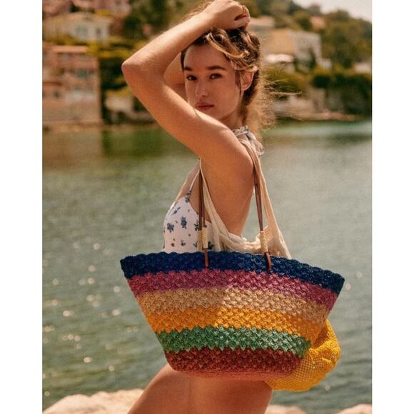 SEZANE Félicie Multicoloured Raffia Basket - Picture 2 of 10